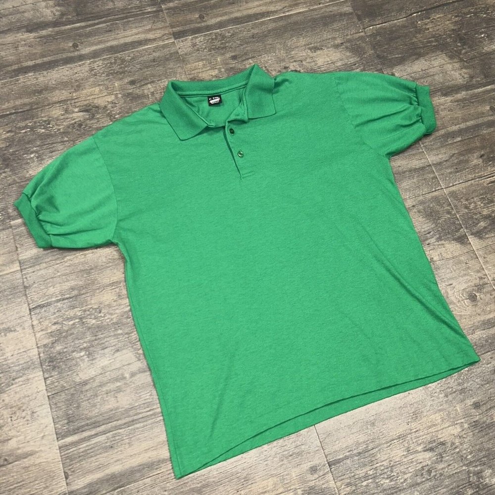 VINTAGE Screen Stars Blank Polo Men Size XL Green Short Sleeve Made‎ In USA